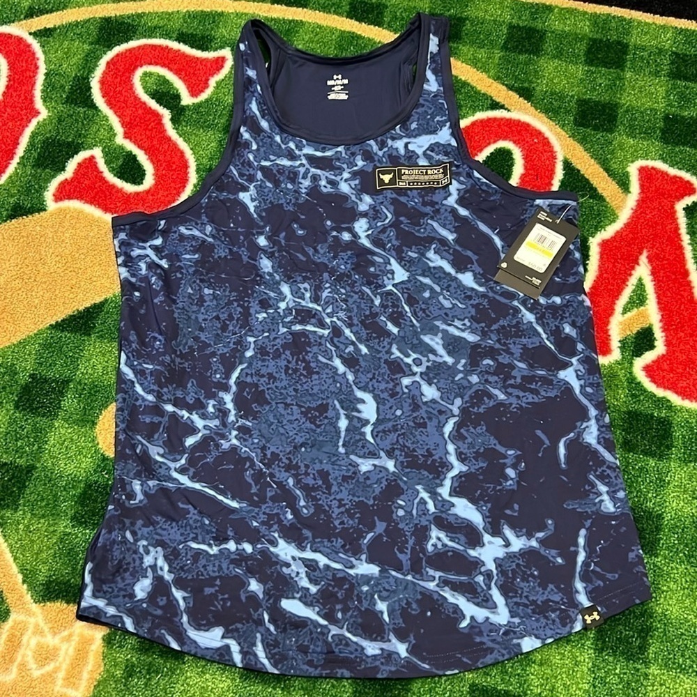 Under Armour Project Rock Mens M PR Iso-Chill Muscle Tank Academy Blue
